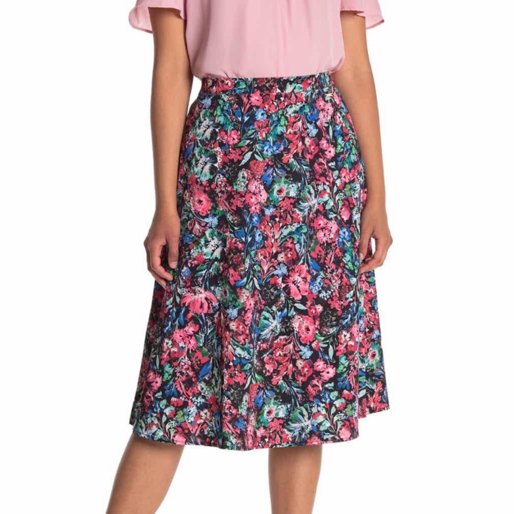 T Tahari Floral Pull-On A-Line Skirt, Size M